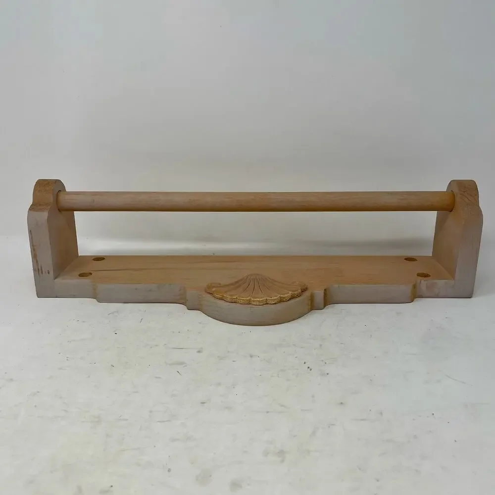 Vintage 1990s Wooden Towel Bar Seashell Fan Chalk Paint